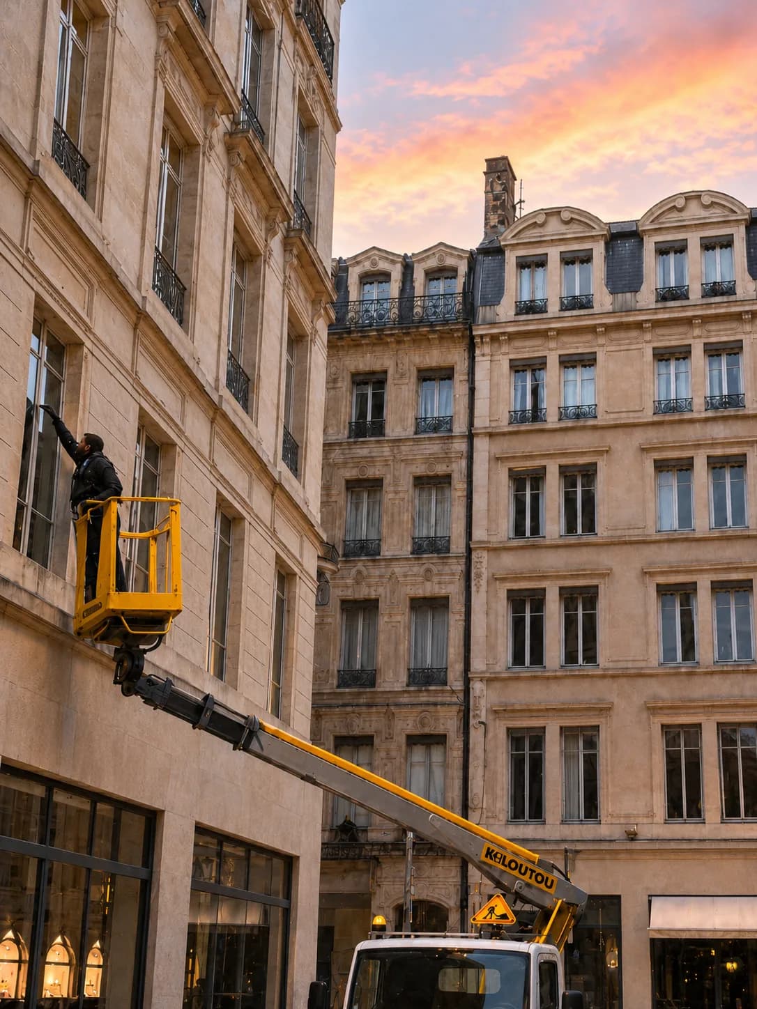 Nacelle Kiloutou sur immeuble haussmannien